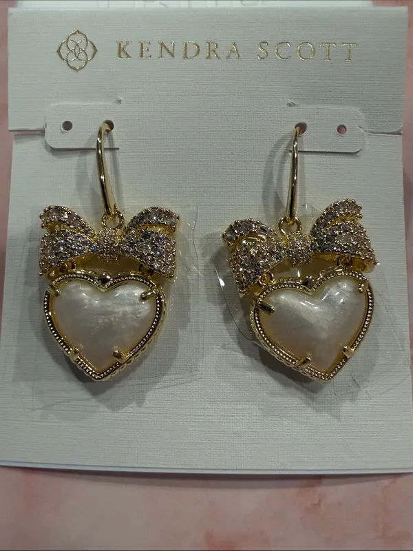 Kendra Scott | Gold Plated Heart, Pearl & Crystal Bow Drop Earrings - Image 3