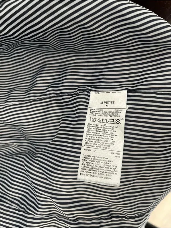 Banana Republic Double Breasted Cotton Trench Coat Womens MP Navy White Striped - Image 14