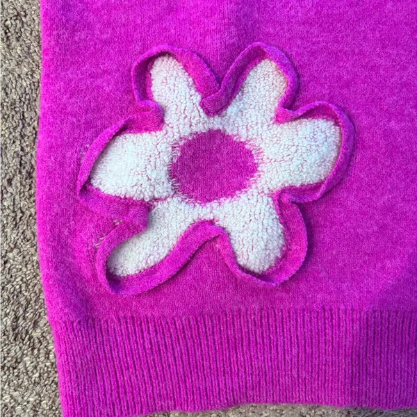 BiBi Vibrant Pink Knit Sweater With Flowers M - Image 6