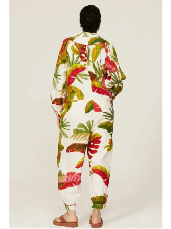 Farm Rio Spring Forest Tropical Vacation Linen Blend Jumpsuit - Image 10
