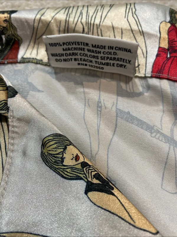 Taylor Swift Cream Button-Down Top with Red & Black Figurine Print Size M - Image 9