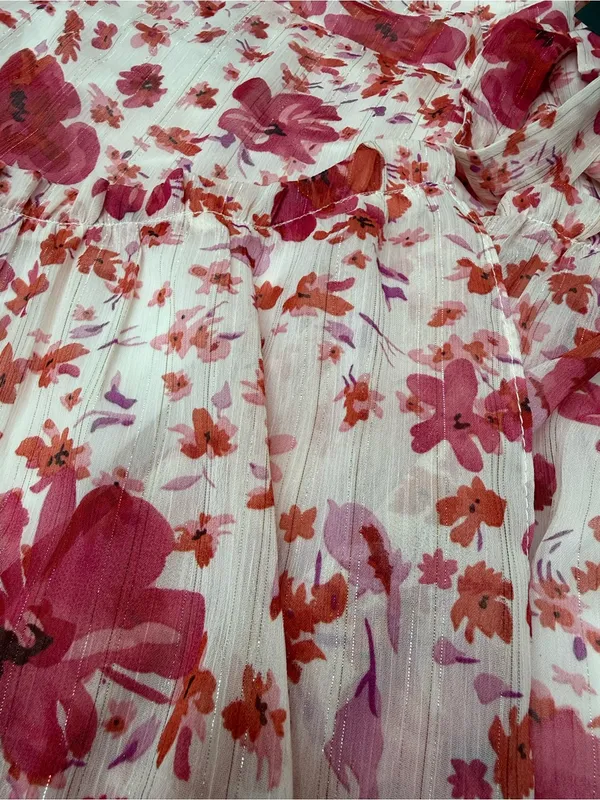 Lulus Floral Print Metallic Ruffled Wrap Maxi Dress size L - Image 7