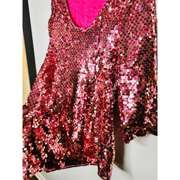 ANTHROPOLOGY MAEVE Pink Sequin Mock Neck Bell Sleeve Mini Dress NWT Size XS - Image 14