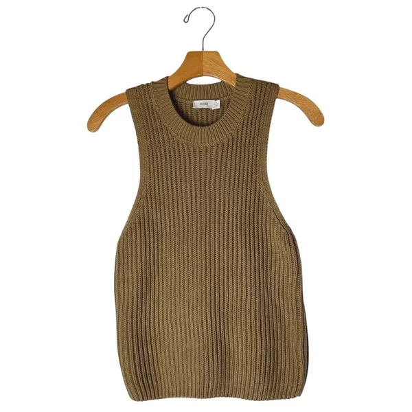 CLOSED Sweater Women XS Tan Nutmeg Cotton Ribbed Knit Sleeveless Top‎ Preppy - Image 2