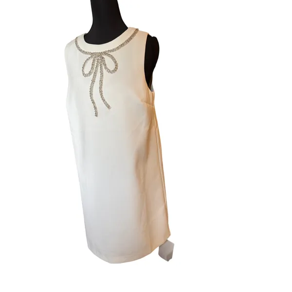 English Factory NWT White Rhinestone Bow Shift Dress Medium Bridal Cocktail $140 - Image 2