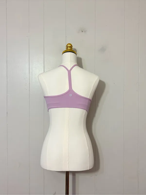 Lululemon Flow Y Wrap Front High Neck Bra Peony Pink Size 6 Pads Included - Image 3