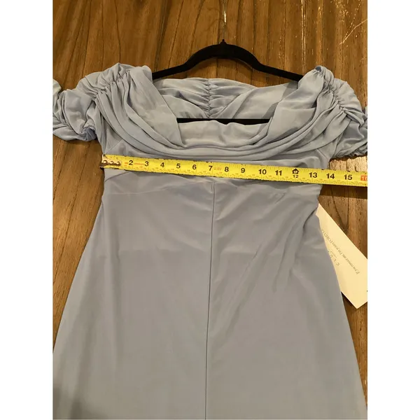 Club L London COUNT DOWN Powder Blue Maternity Ruched Mesh Bardot Jumpsuit 6 NWT - Image 6