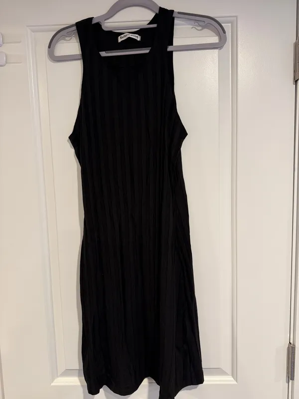 Reformation Black Mel Ribbed Knit Crewneck Bodycon Tank LBD Mini Dress Medium - Image 2