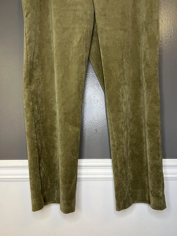 Vintage David Brooks Pants Womens 14 Green Velour Straight Leg Stretch Pull On - Image 3