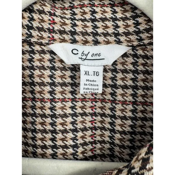 C By One Womens Houndstooth Plaid XL Brown Shacket Quiet Luxury Academia Casual - Image 5