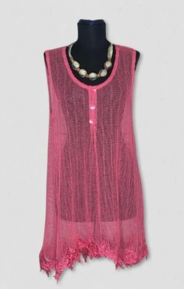 Simply Noelle Beach Cover Up Sheer Mesh Embroidered Appliqué Hot Pink Sz M - Image 2