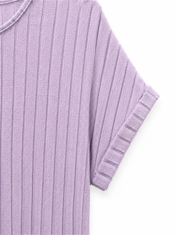 SHEIN Ribbed Short Sleeve Lavender Top - Image 3