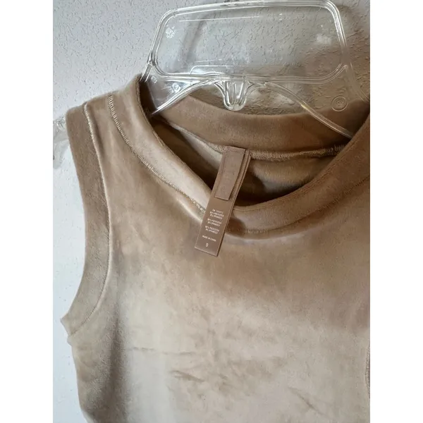 Skims Velour Sleep Set Sleeveless Crop Top Joggers Camel Beige‎ Womens Small - Image 5