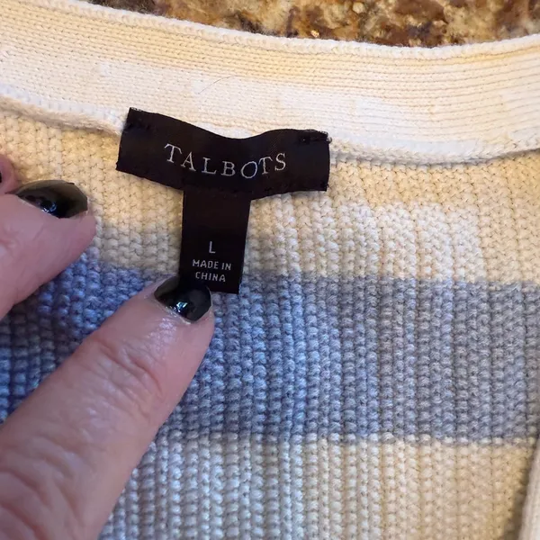Talbots Sweater Cardigan - Raglan Sleeves Size L Large Baby Blue White Stripe - Image 5