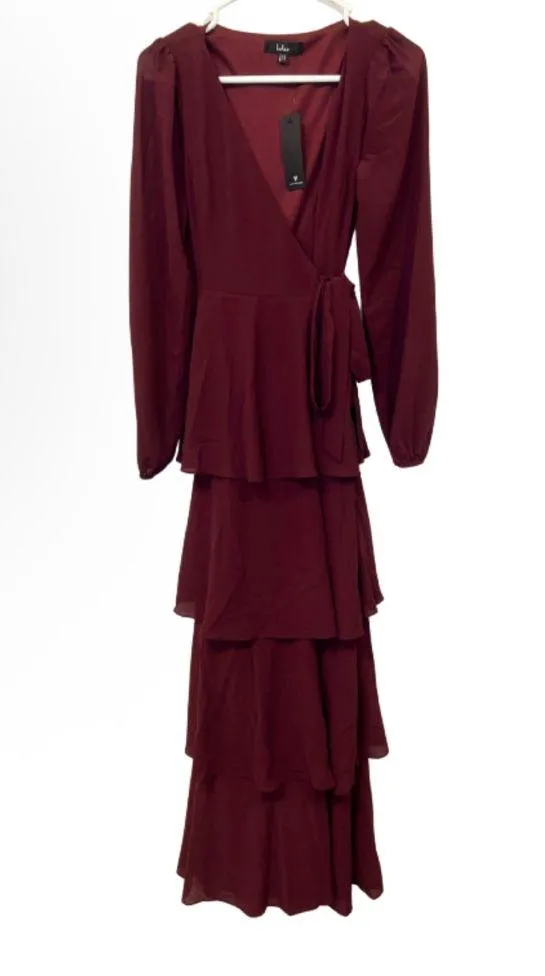 NWT Lulus Marvelous Grace Plum Long Sleeve Tiered Wrap Maxi Dress Size XS - Image 4