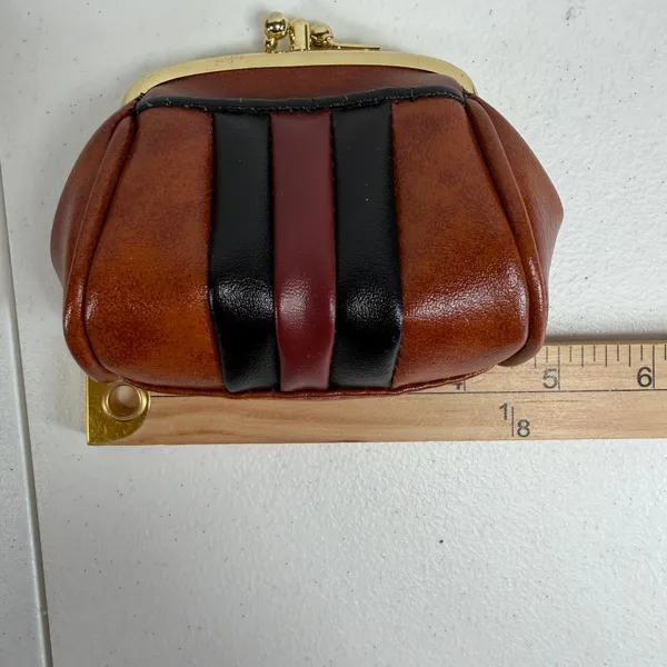 Vintage 70s Coin Purse Kiss Lock Coin Purse Pouch Striped Faux Leather Retro - Image 9