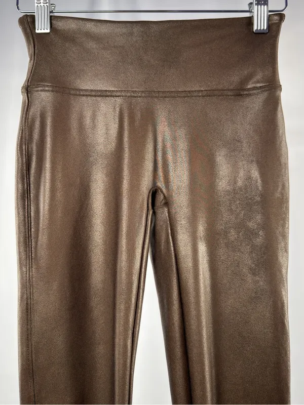 SPANX Faux Leather Leggings In Bronze Metal Size XS - Image 4
