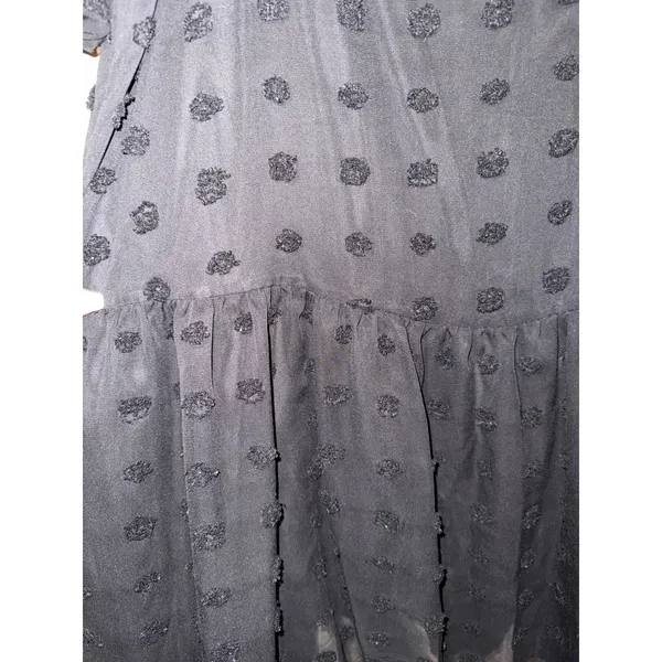 Boutique Black Swiss Dot Puff Sleeve babydoll Drop Waist Mini Dress L Dark Academia - Image 3