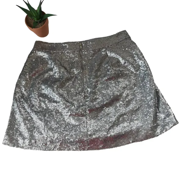 Decree Sequin Mini Skirt Sz M Silver Y2K Disco Festival Glam Party Holiday NYE - Image 4