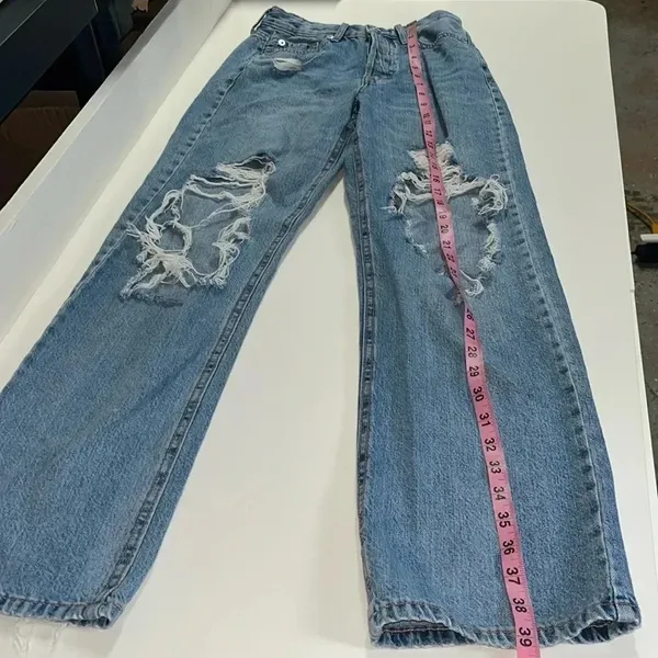 90s baggy jeans size 0 distressed multi button fly retro‎ style blue jeans teen - Image 6