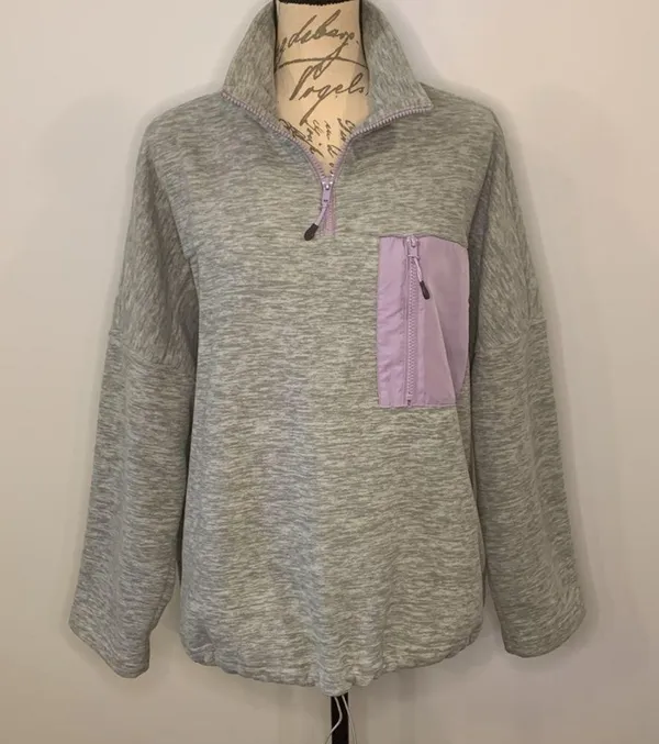 Monki Foo funnel neck fleece quarter zip relaxed loose fit pullover M - Image 4