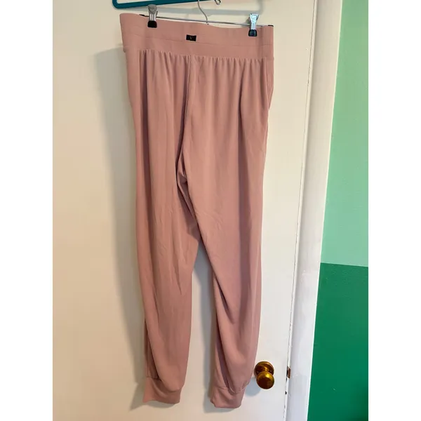 Victoria's Secret Ribbed Jogger Pants Pink Satin Drawstring Lounge Sleepwear M - Image 5