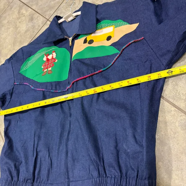 Vtg J.R. Morgan Designs Women’s Blue Jean Full Zip Appliqué Jacket Sz L Teacher - Image 9