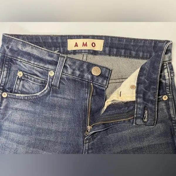 AMO Stix Crop Jeans Forever Blue Size 24 Slim Mid Rise Raw Hem Made USA - Image 6