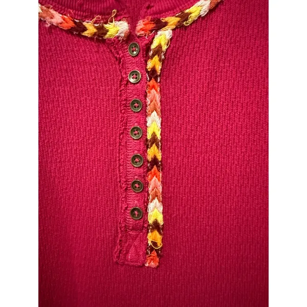 We The Free People Rainbow Thermal Henley Top Oversized‎ Sz S Boho Long Sleeve - Image 3