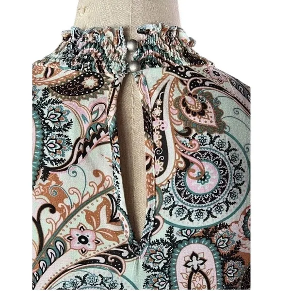 $138‎ Anthropologie Cady Tiered Longsleeve Mint Paisley Tunic Dress XS - Image 4