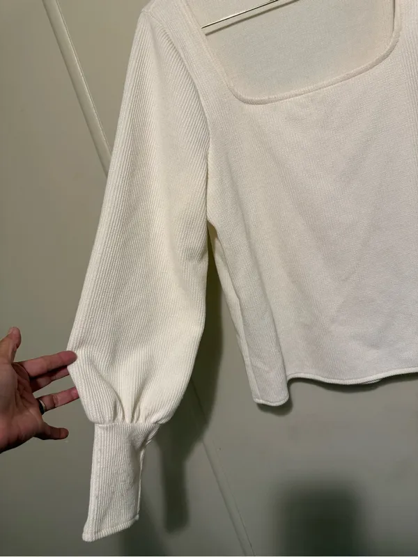 Madewell Melwood Square-Neck Ivory Pullover Sweater Size L - Image 2