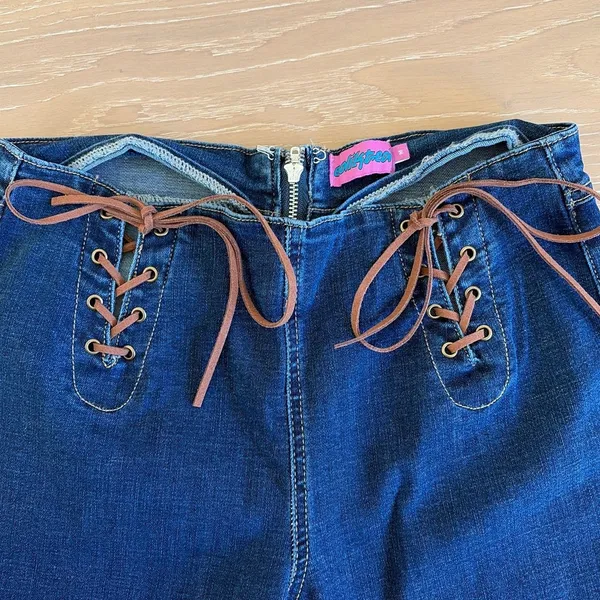 Edikted Flare Jeans Lace Up Gini Size M Blue Brown - Image 2
