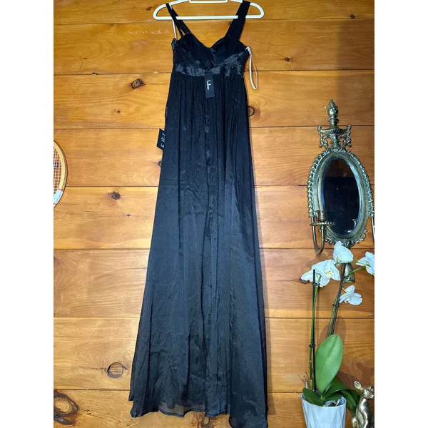 NWT Lulus Aria Black Crinkle Knotted Backless Maxi Dress Gala banquet Ball Sz L - Image 5