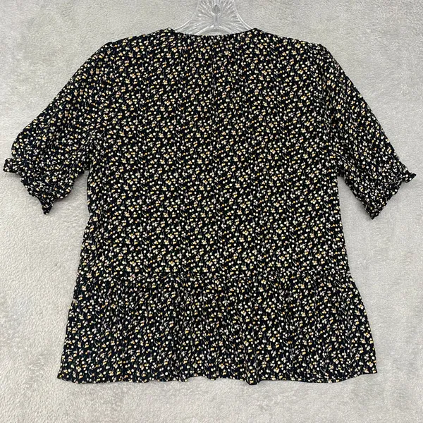 Madewell Top Womens Small Black Floral Print Tiered Ruffle Sleeve Cottage Button - Image 5