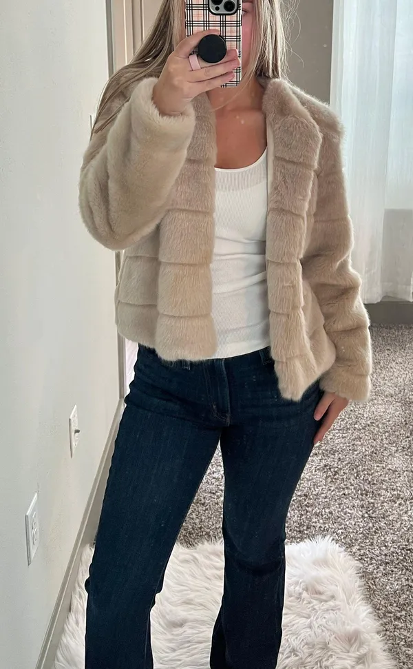 Faux Fur Jacket Tan - Image 2