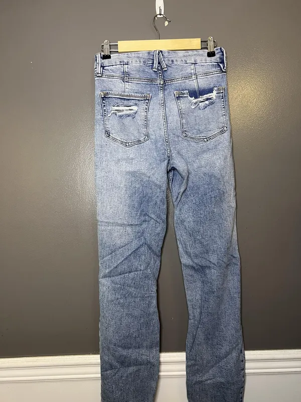 Good American Good Icon Straight Jeans Womens 6/28 Light Wash Distressed Denim - Image 4