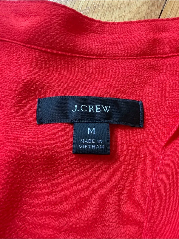 J. Crew Red V-Neck Short Sleeve Blouse Size Medium - C1-318 - Image 2