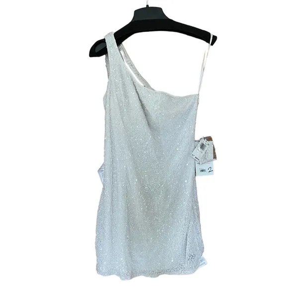 Mac Duggal Size 12 NEW One Shoulder White Sequined Mini Dress 5263 FLAW - Image 5