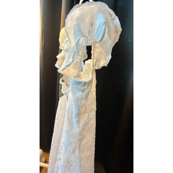 Wild Fable White Floral Jacquard Ruffle Sleeve Mini Dress Sweetheart Cowl Neck M - Image 8