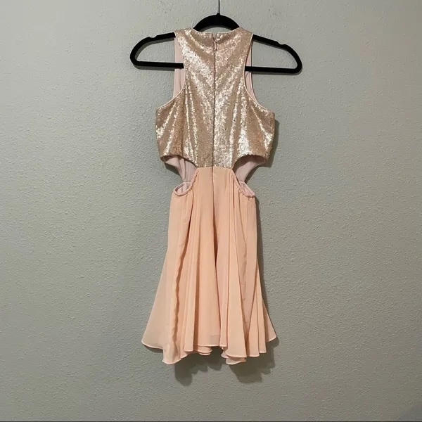 Lulus Peach Sequined Cut Out Sides Party Dress Mini Womens XS Swifty Eras Tour - Image 11