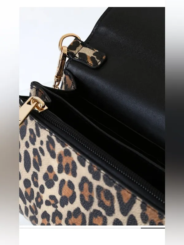 Lulu's Leopard Print Chain-Handle Wallet Clutch - Brown/Tan/Black - Image 4