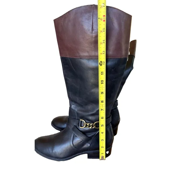 Lauren Ralph Lauren Menna W Leather Wide Calf Riding Boots Black Brown 7.5B - Image 9