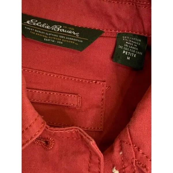 Eddie Bauer Chino Jacket Size Petite Medium‎ or Cropped M Salmon Pink Button Up - Image 3