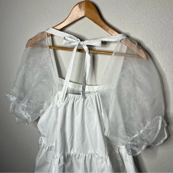 Pomander Place Tuckernuck White Tinsley Puff Sleeve Babydoll Blouse Top - Image 5