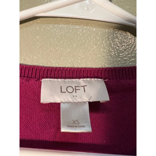 Loft Women's Sz XS Cardigan Sweater Crewneck Magenta Pink Jeweled Buttons Cotton - Image 11