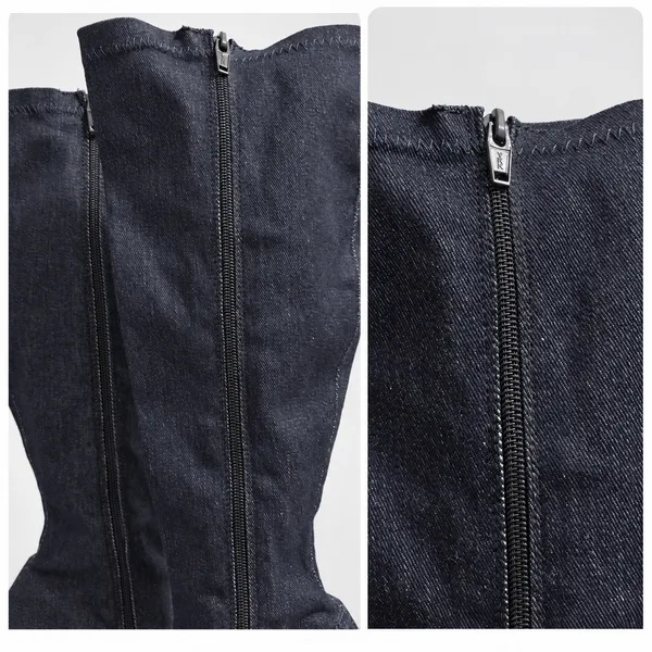 Knee High dark navy denim heeled boots Blue Size 8.5 - Image 11