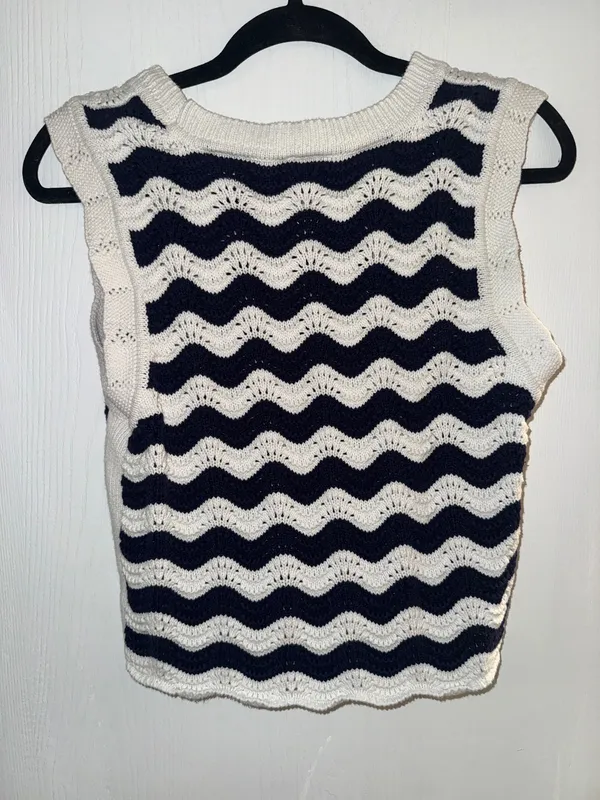 Nordstrom Joie Navy Cream Stripe Crochet Tank - Image 2