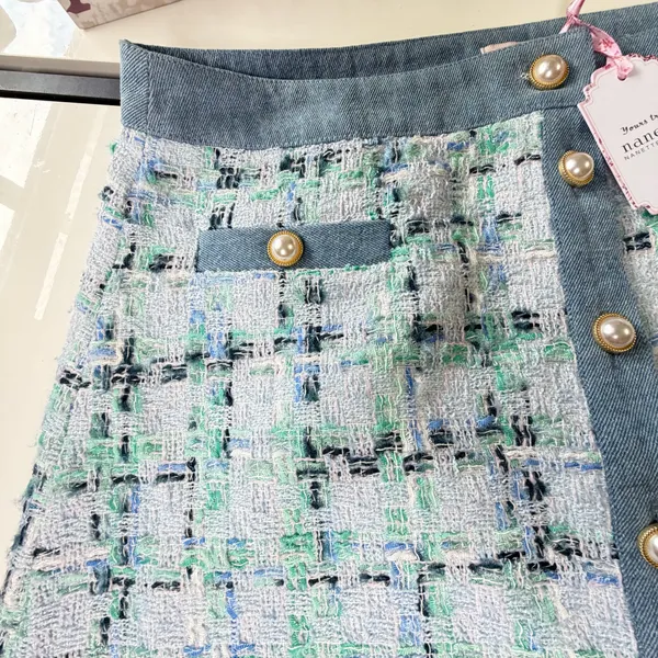 🦋NWT Nanette Lepore Tweed & Denim Button-Front Mini Skirt (Size Large)🦋 - Image 10