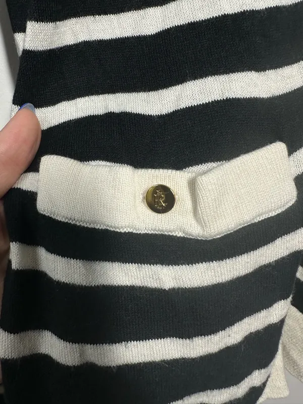 Ralph Lauren Black and White Striped V-Neck Cardigan - Image 4