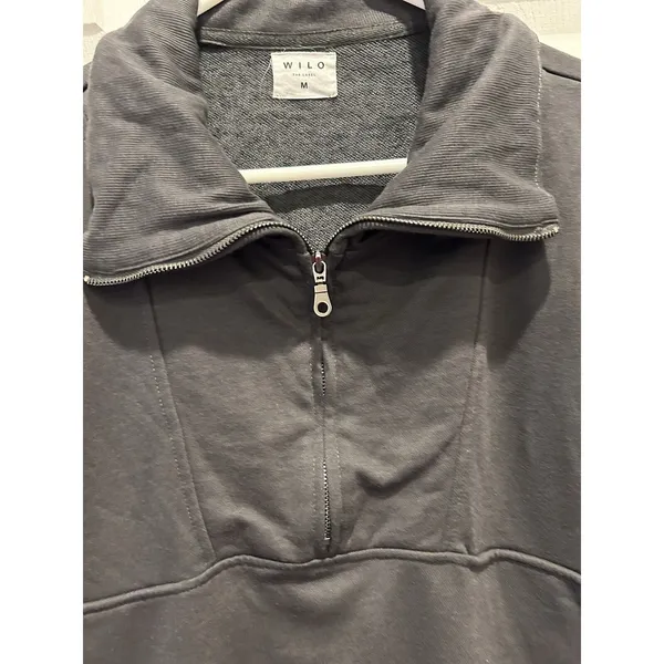 Anthro Wilo The Label Womens M Charcoal Gray Quarter Zip Pullover Sweatshirt - Image 2